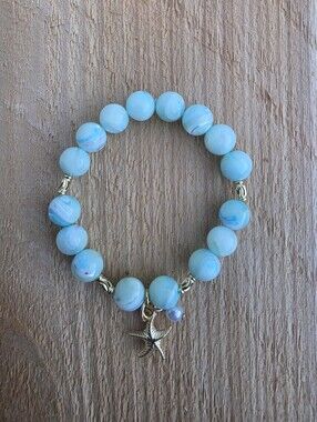 18K Gold Plated Dyed Shell Starfish Charm Beaded Bracelet